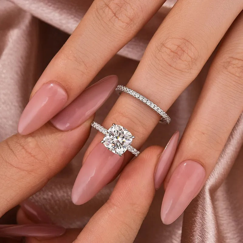 2.5 Carat Cushion Cut Bridal Wedding Ring Set Travel Ring With Half Eternity Wedding Band