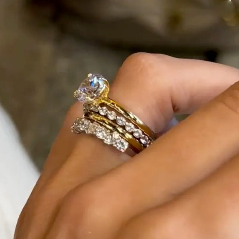 4PC 2.0Ct Round Cut Wedding Ring Set With Classic Wedding Bands