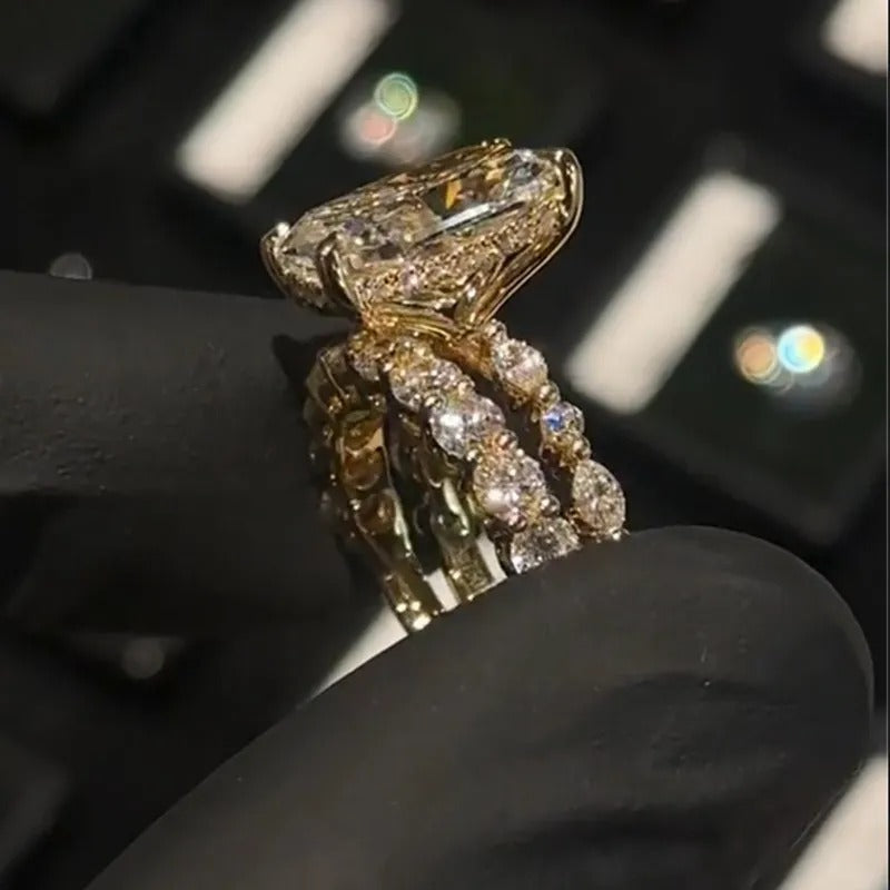 5.0Ct Cushion Cut Engagement Ring With Classic Wedding Band