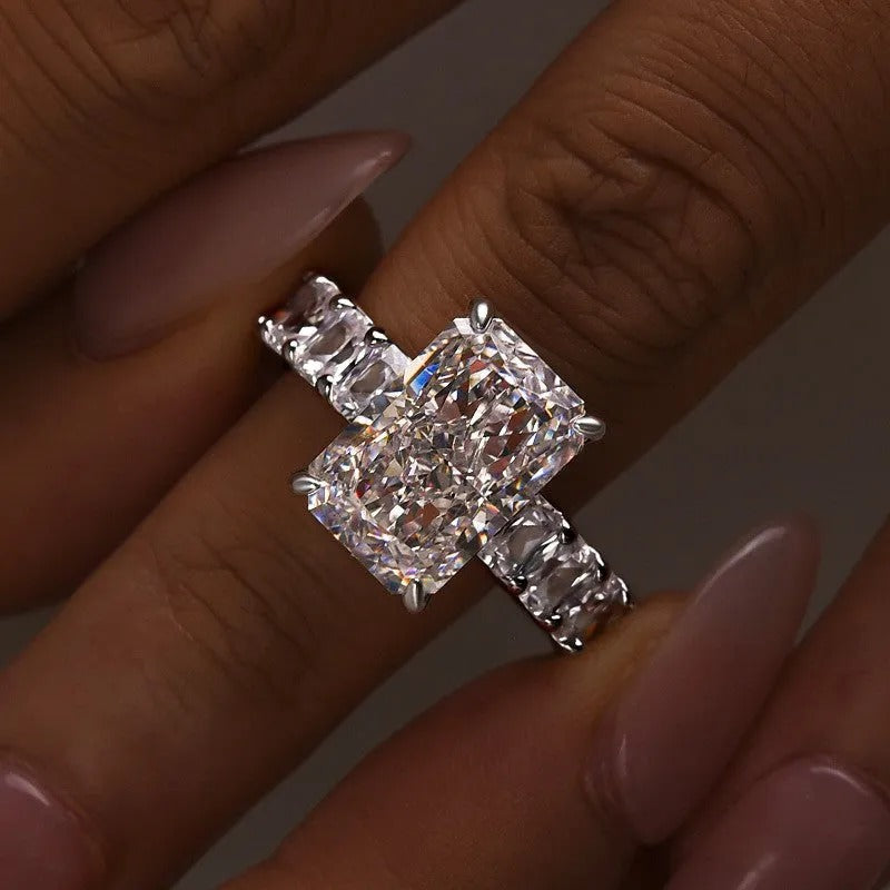 5.0Ct Radiant Cut Hidden Halo Half Engagement Ring In Sterling Silver