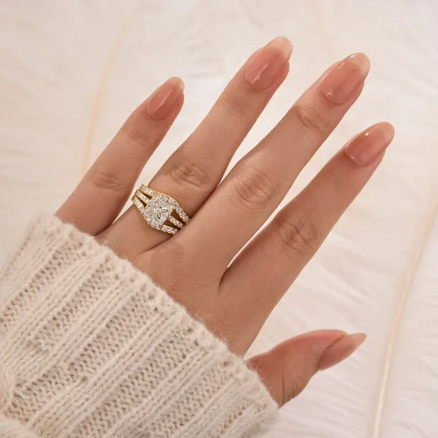 2.0Ct Princess Cut Insert Wedding Ring Set With Engagement Ring Enhancer