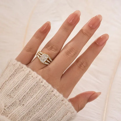 2.0Ct Princess Cut Insert Wedding Ring Set With Engagement Ring Enhancer