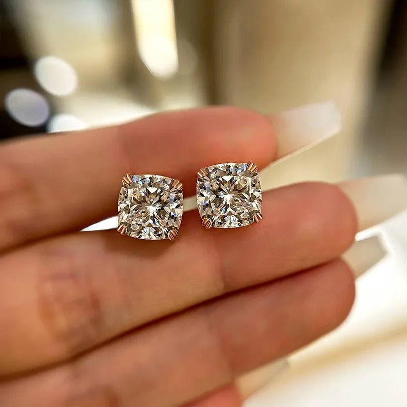 4.2Ct Glittering Crushed Ice Cushion Cut Stud Earrings For Women