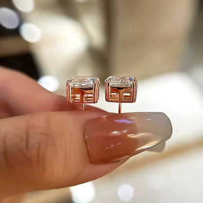 4.2Ct Glittering Crushed Ice Cushion Cut Stud Earrings For Women