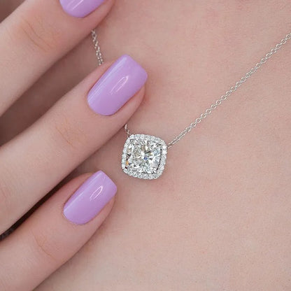 Elegant Halo Cushion Cut Pendant Necklace