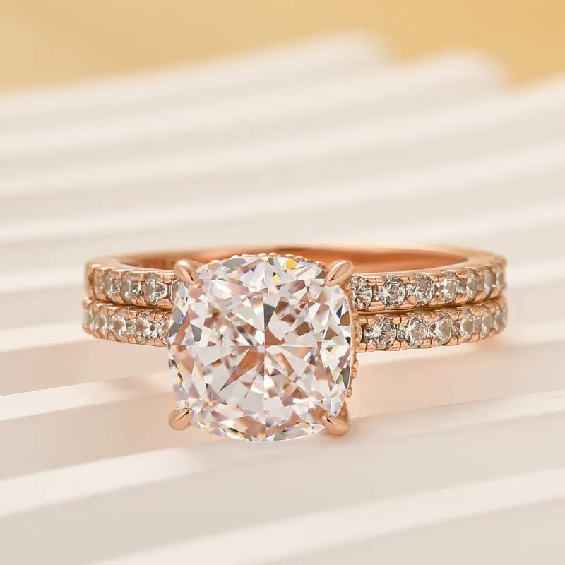 2.5 Carat Cushion Cut Bridal Wedding Ring Set Travel Ring With Half Eternity Wedding Band