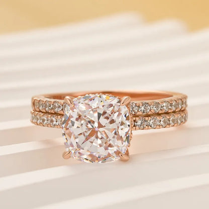 2.5 Carat Cushion Cut Bridal Wedding Ring Set Travel Ring With Half Eternity Wedding Band