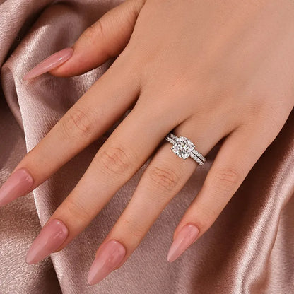 2.5 Carat Cushion Cut Bridal Wedding Ring Set Travel Ring With Half Eternity Wedding Band