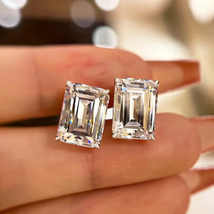 4.5Ct Classic Emerald Cut Women's Stud Earrings In Sterling Silver