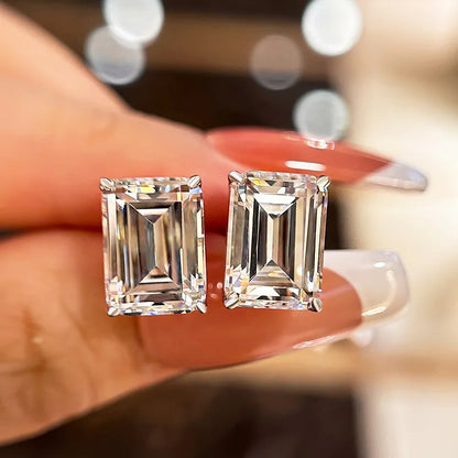 4.5Ct Classic Emerald Cut Women's Stud Earrings In Sterling Silver