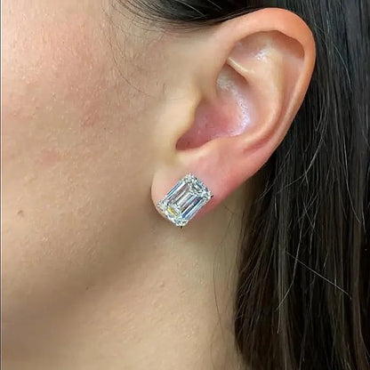 4.5Ct Classic Emerald Cut Women's Stud Earrings In Sterling Silver