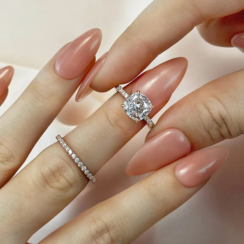 2.5 Carat Cushion Cut Bridal Wedding Ring Set Travel Ring With Half Eternity Wedding Band