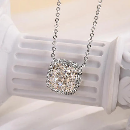 Elegant Halo Cushion Cut Pendant Necklace