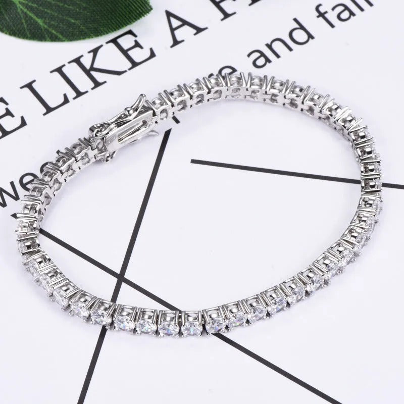 Romantic Simple White Round Cut Tennis Bracelet for Women In Sterling Silver