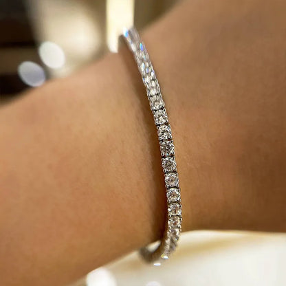 Romantic Simple White Round Cut Tennis Bracelet for Women In Sterling Silver