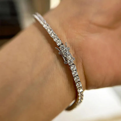 Romantic Simple White Round Cut Tennis Bracelet for Women In Sterling Silver