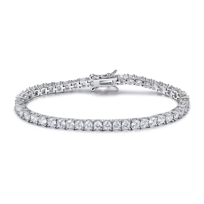 Romantic Simple White Round Cut Tennis Bracelet for Women In Sterling Silver