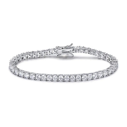 Romantic Simple White Round Cut Tennis Bracelet for Women In Sterling Silver