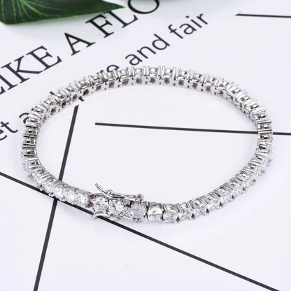 Romantic Simple White Round Cut Tennis Bracelet for Women In Sterling Silver