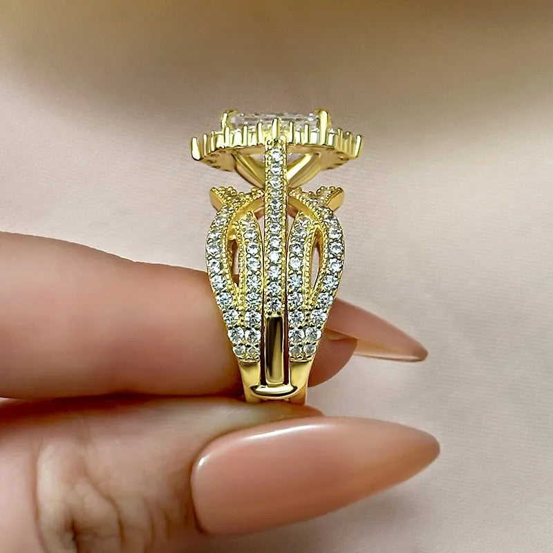 Vintage 3.5 Carat Halo Radiant Cut Insert Wedding Ring Set Travel Ring For Women In Sterling Silver