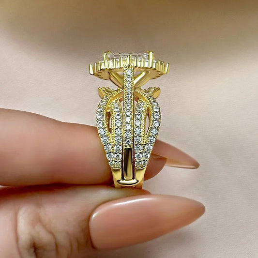 Vintage 3.5 Carat Halo Radiant Cut Insert Wedding Ring Set Travel Ring For Women In Sterling Silver