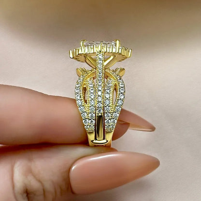 Vintage 3.5 Carat Halo Radiant Cut Insert Wedding Ring Set Travel Ring For Women In Sterling Silver