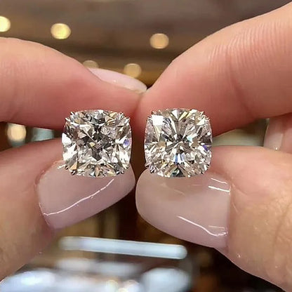 4.2Ct Glittering Crushed Ice Cushion Cut Stud Earrings For Women