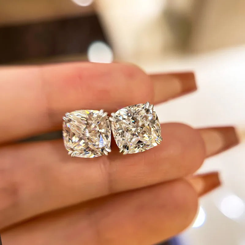 4.2Ct Glittering Crushed Ice Cushion Cut Stud Earrings For Women