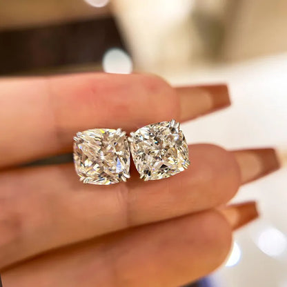 4.2Ct Glittering Crushed Ice Cushion Cut Stud Earrings For Women
