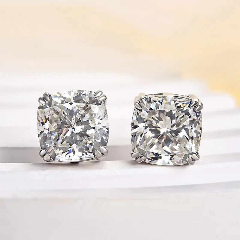 4.2Ct Glittering Crushed Ice Cushion Cut Stud Earrings For Women