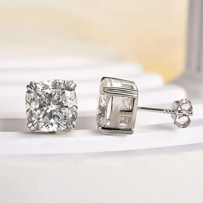 4.2Ct Glittering Crushed Ice Cushion Cut Stud Earrings For Women