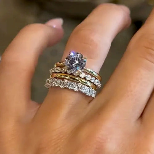 4PC 2.0Ct Round Cut Wedding Ring Set With Classic Wedding Bands