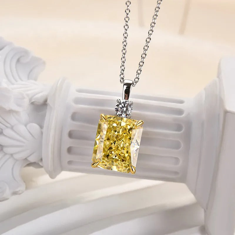 8.0Ct Elegant Yellow Sapphire Radiant Cut Pendant Necklace In Sterling Silver