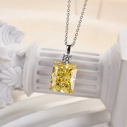 8.0Ct Elegant Yellow Sapphire Radiant Cut Pendant Necklace In Sterling Silver