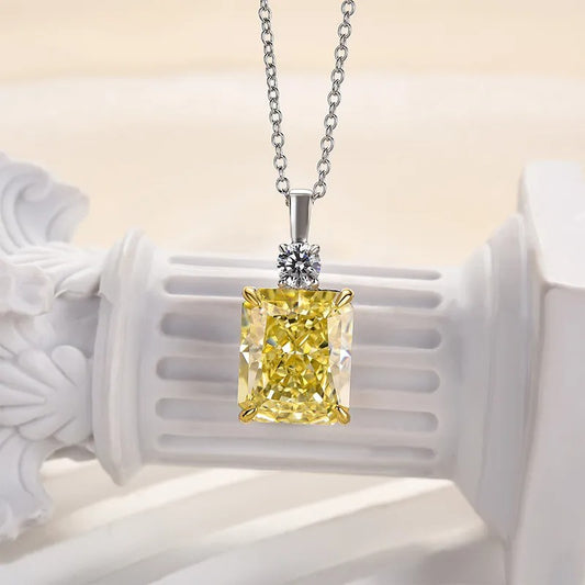 8.0Ct Elegant Yellow Sapphire Radiant Cut Pendant Necklace In Sterling Silver