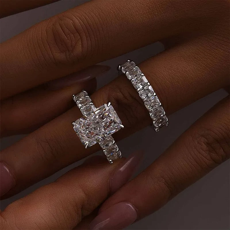 5.0Ct Luxe Radiant Cut Half Engagement Ring Travel Ring With Radiant Cut Half Wedding Band