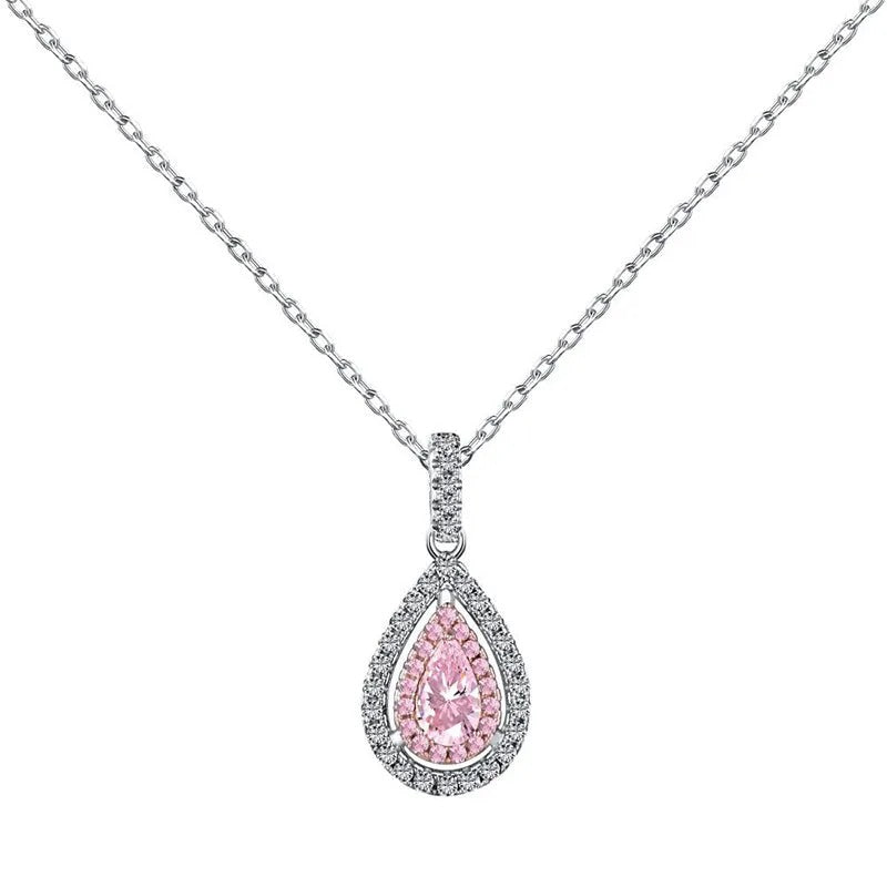 Maxine Pink Stone Double Halo Pear Cut Women's Necklace