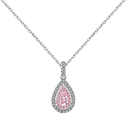 Maxine Pink Stone Double Halo Pear Cut Women's Necklace