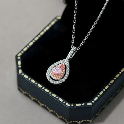 Maxine Pink Stone Double Halo Pear Cut Women's Necklace