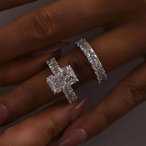 5.0Ct Luxe Radiant Cut Half Engagement Ring Travel Ring With Radiant Cut Half Wedding Band