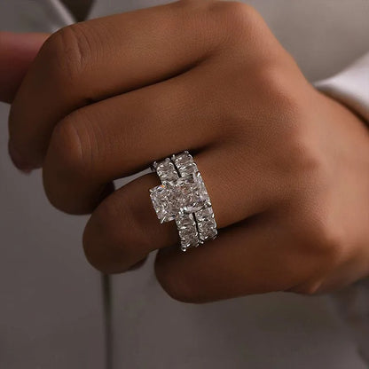 5.0Ct Luxe Radiant Cut Half Engagement Ring Travel Ring With Radiant Cut Half Wedding Band