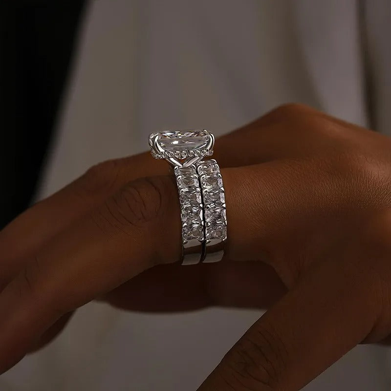 5.0Ct Luxe Radiant Cut Half Engagement Ring Travel Ring With Radiant Cut Half Wedding Band