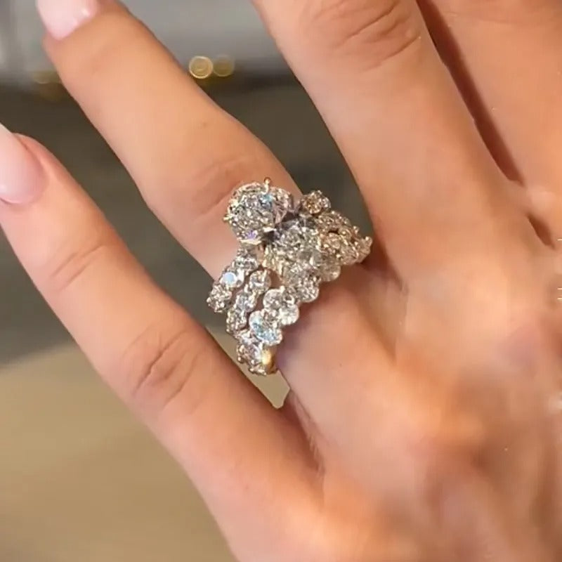 Luxe 3PC 4.0Ct Oval Cut Wedding Ring Set Travel Rings In Sterling Silver