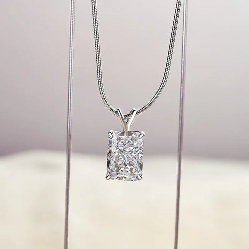 5.0 Carat Noble Crushed Ice Radiant Cut Pendant Necklace In Sterling Silver