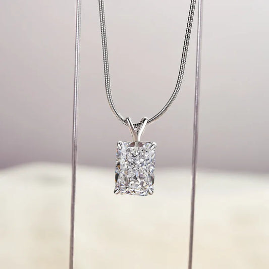 5.0 Carat Noble Crushed Ice Radiant Cut Pendant Necklace In Sterling Silver