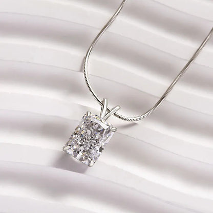 5.0 Carat Noble Crushed Ice Radiant Cut Pendant Necklace In Sterling Silver