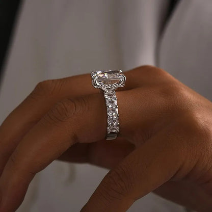 5.0Ct Radiant Cut Hidden Halo Half Engagement Ring In Sterling Silver