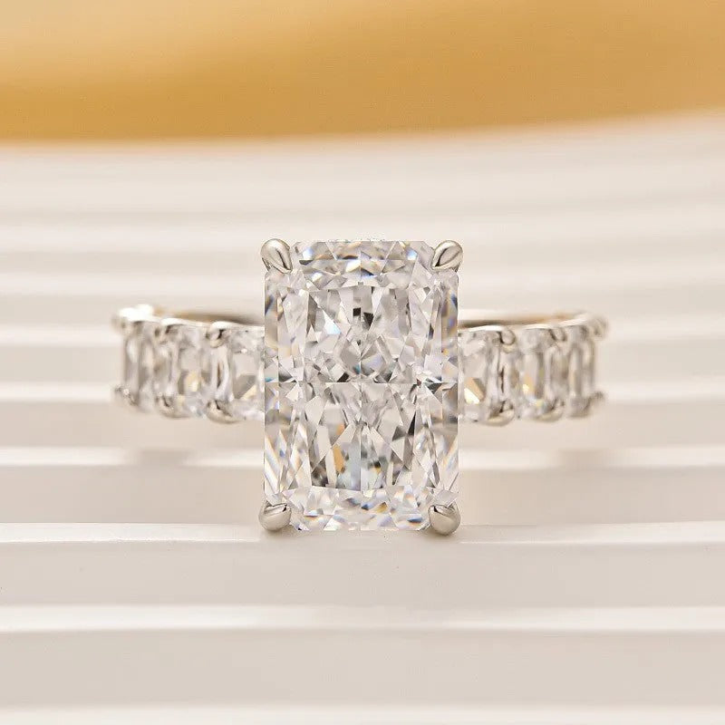 5.0Ct Radiant Cut Hidden Halo Half Engagement Ring In Sterling Silver