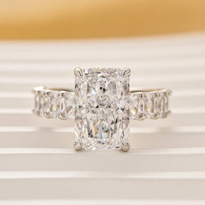 5.0Ct Radiant Cut Hidden Halo Half Engagement Ring In Sterling Silver