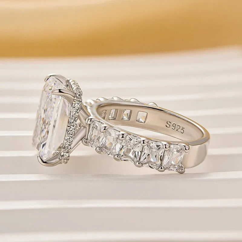 5.0Ct Radiant Cut Hidden Halo Half Engagement Ring In Sterling Silver